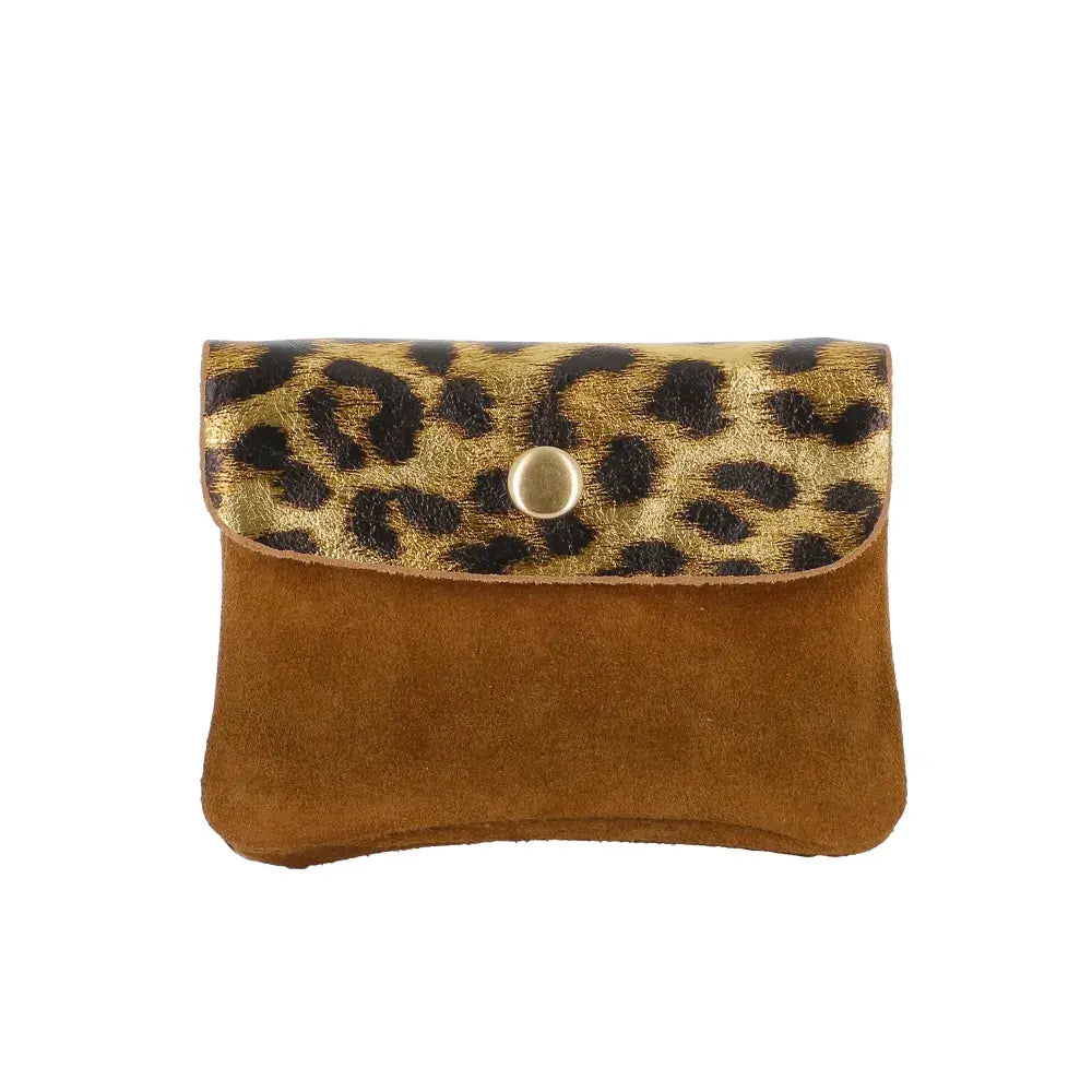 Porte-monnaie femme suédé irisé léopard Marron