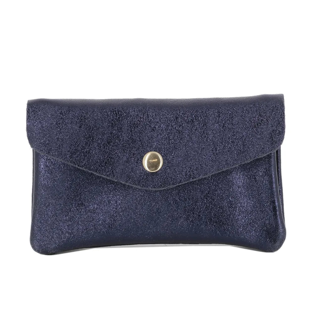 Porte-monnaie cartes femme cuir irisé 051 bleu marine Made in Italy