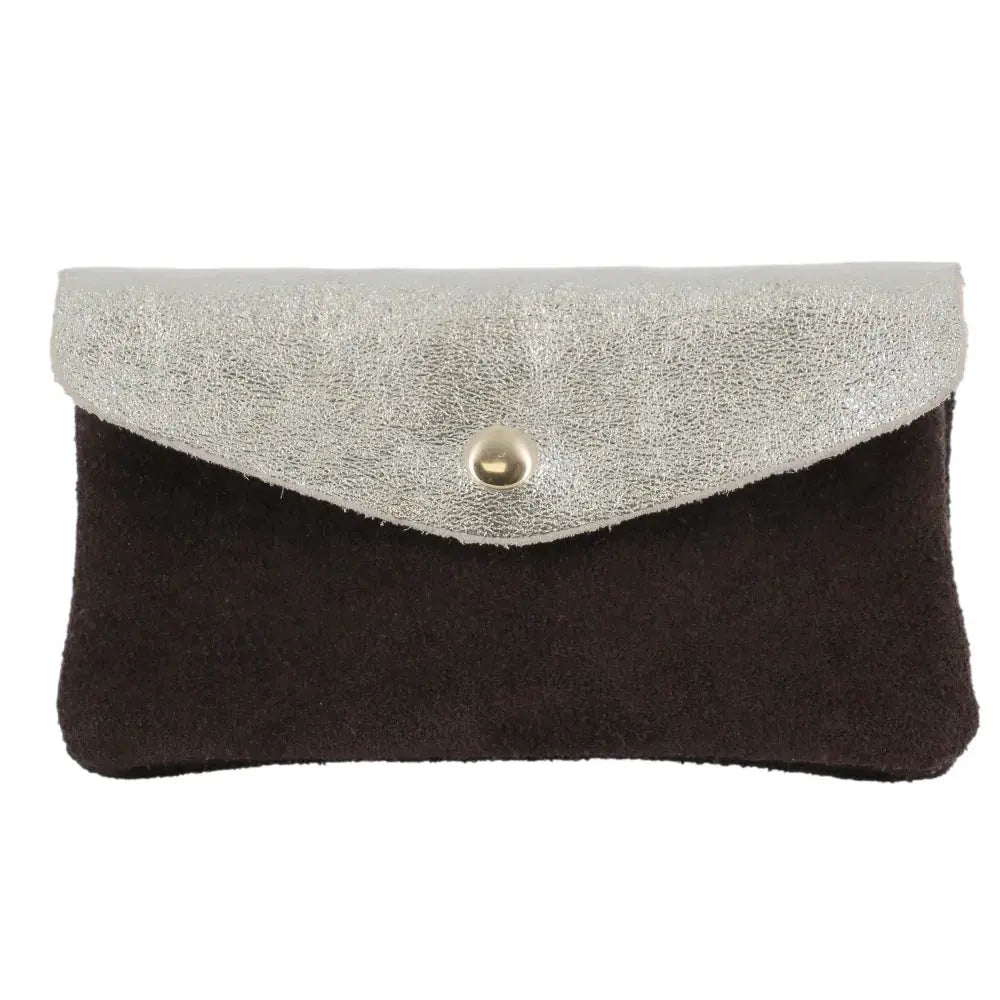 Porte-monnaie cartes femme irisé suède chocolat