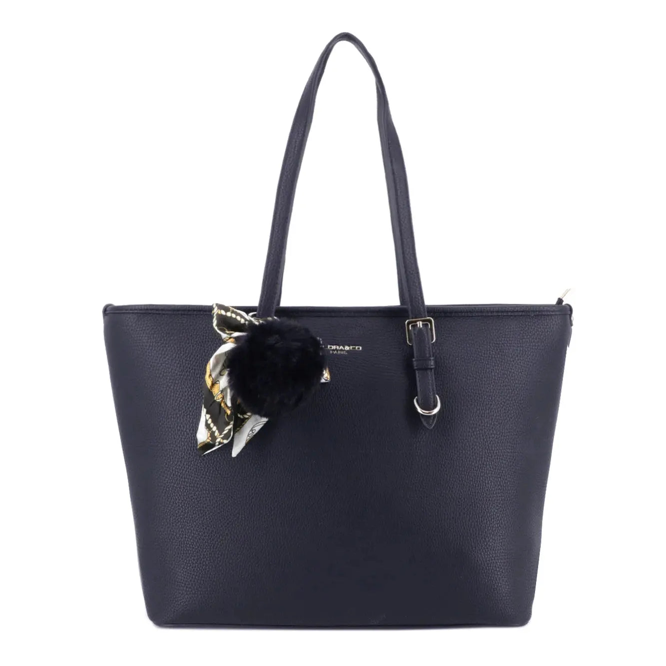 Flora & co Sac cabas femme pompon foulard léger bleu marine