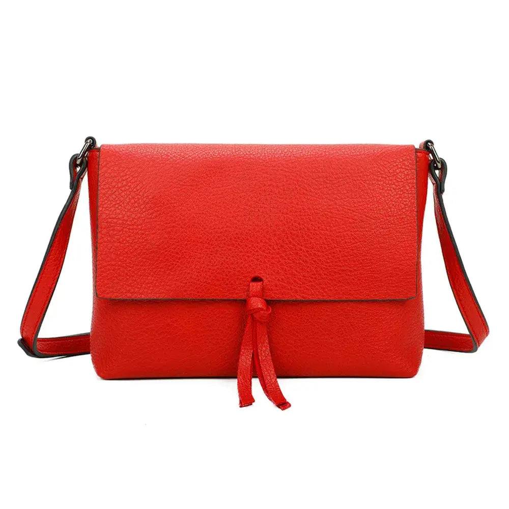 Red multi-pocket women's shoulder bag