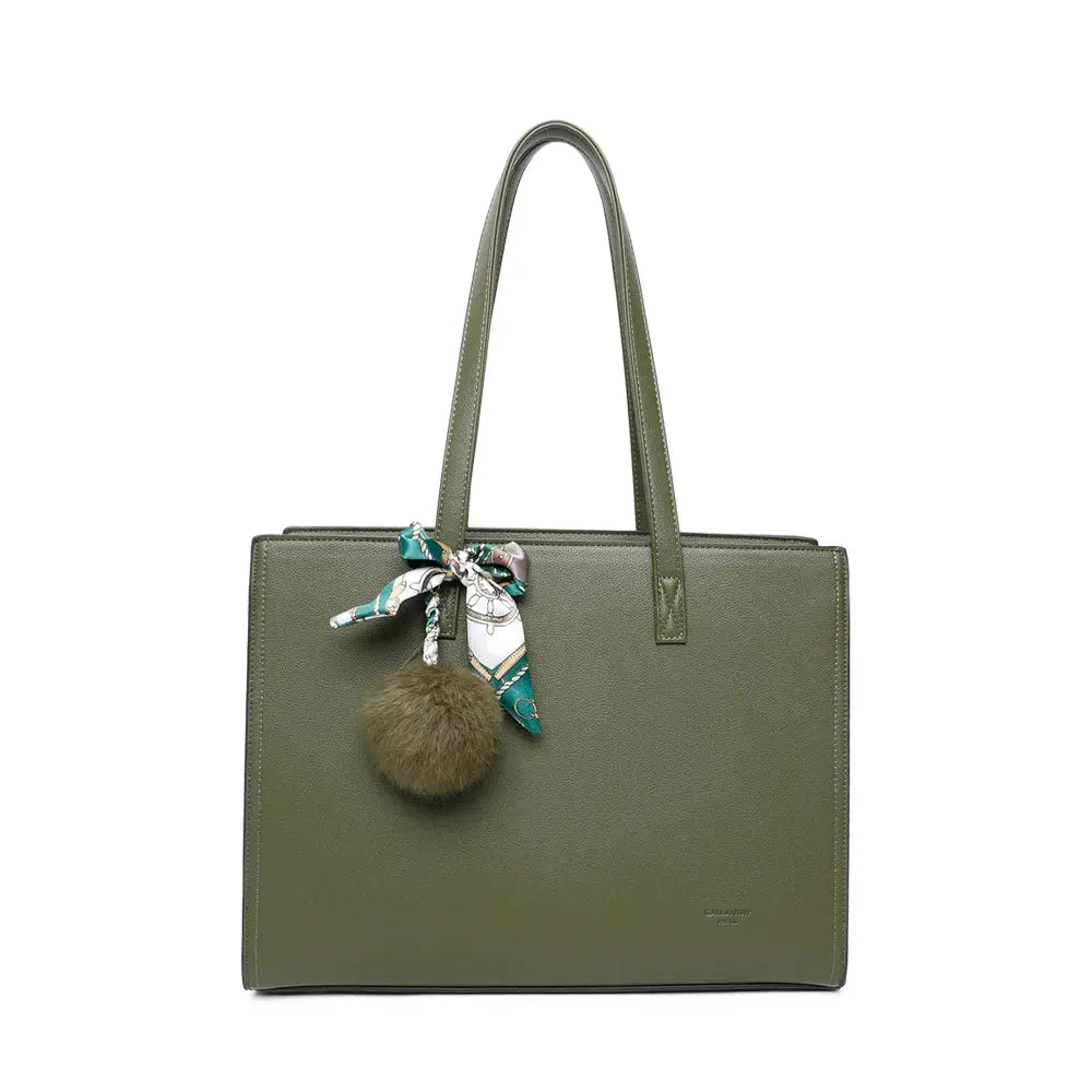 Gallantry Sac cabas femme pompon fourrure a4 vert