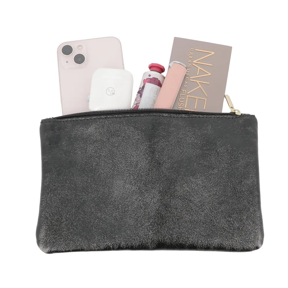 Pochette coméstique voyage cuir irisé Noir Made in Italy