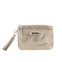 Petit porte-monnaie pochette femme suède irisé Doré main image