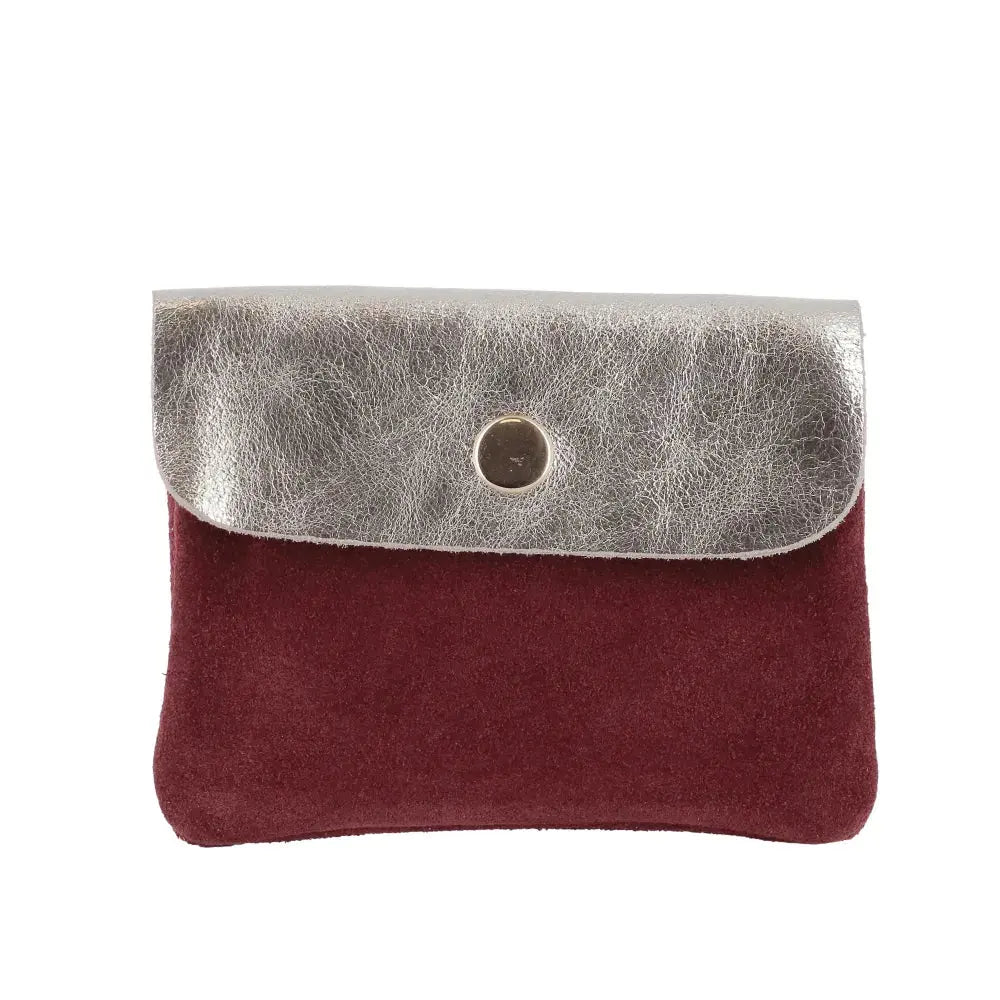 Porte-monnaie cartes cuir suédé irisé 043 Bordeaux - Crocochic