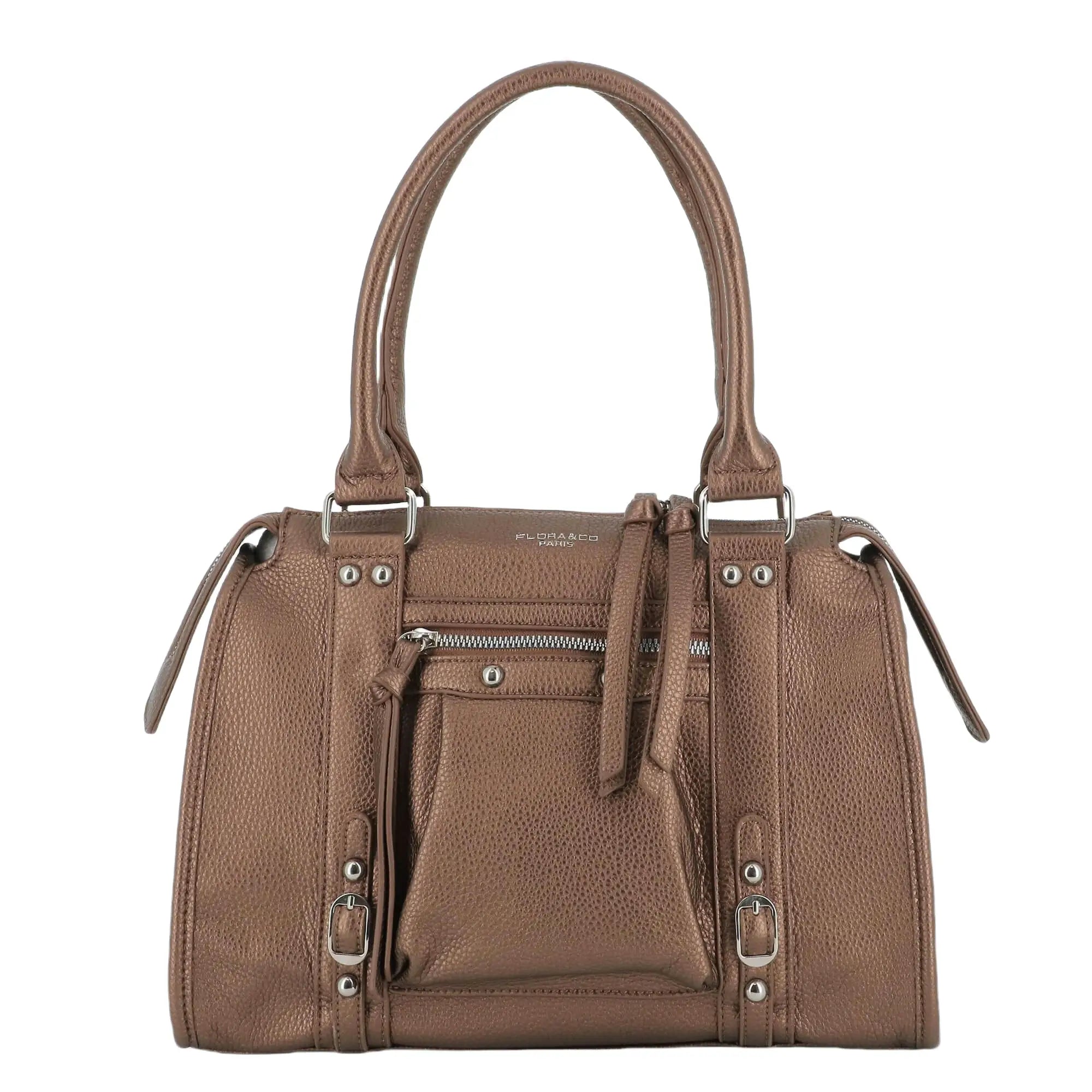 Flora & co Grand sac cabas en bandoulière multipoches pour femme Marron Metal