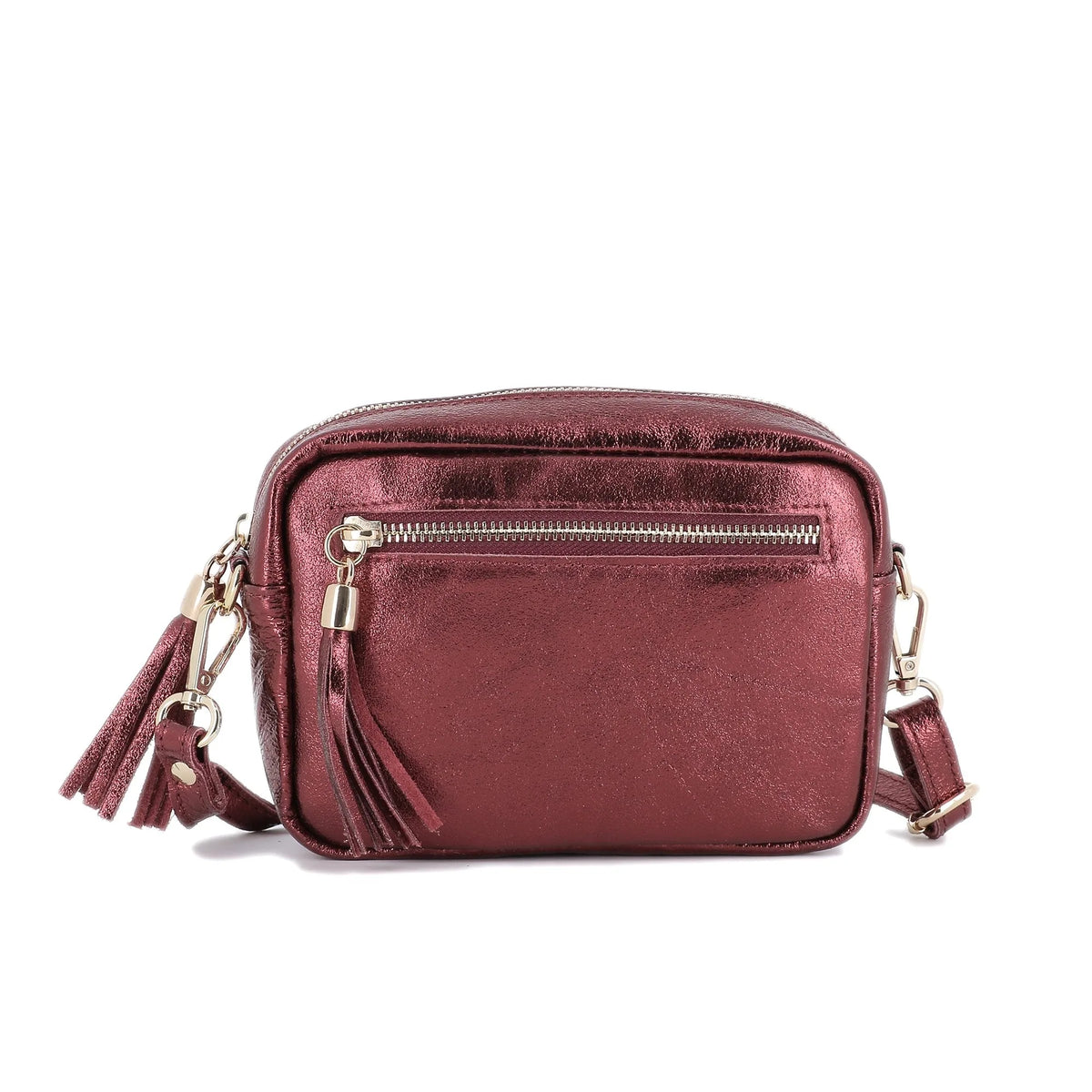 Sac à bandoulière femme cuir irisé bordeaux élégant et tendance.
