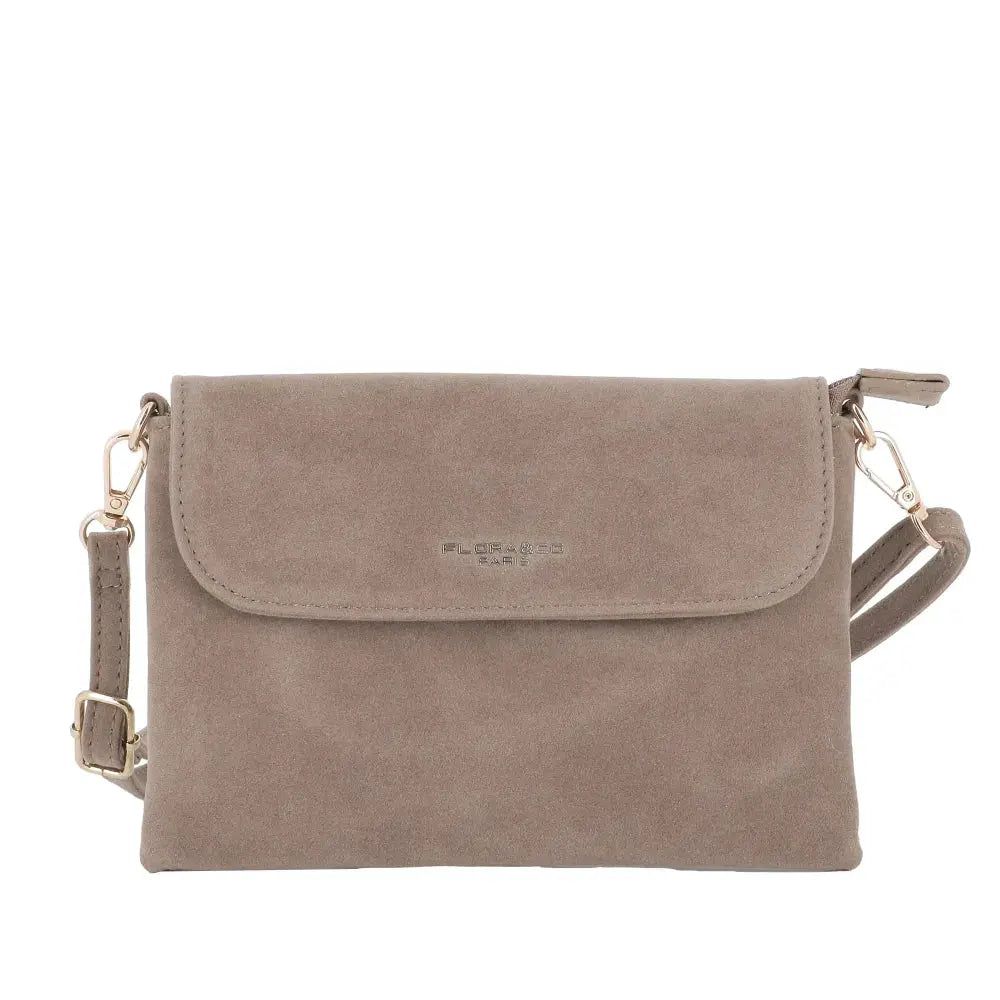 Vue princ. du Petit sac bandoulière daim femme Taupe en cuir synthetique par Flora & co.