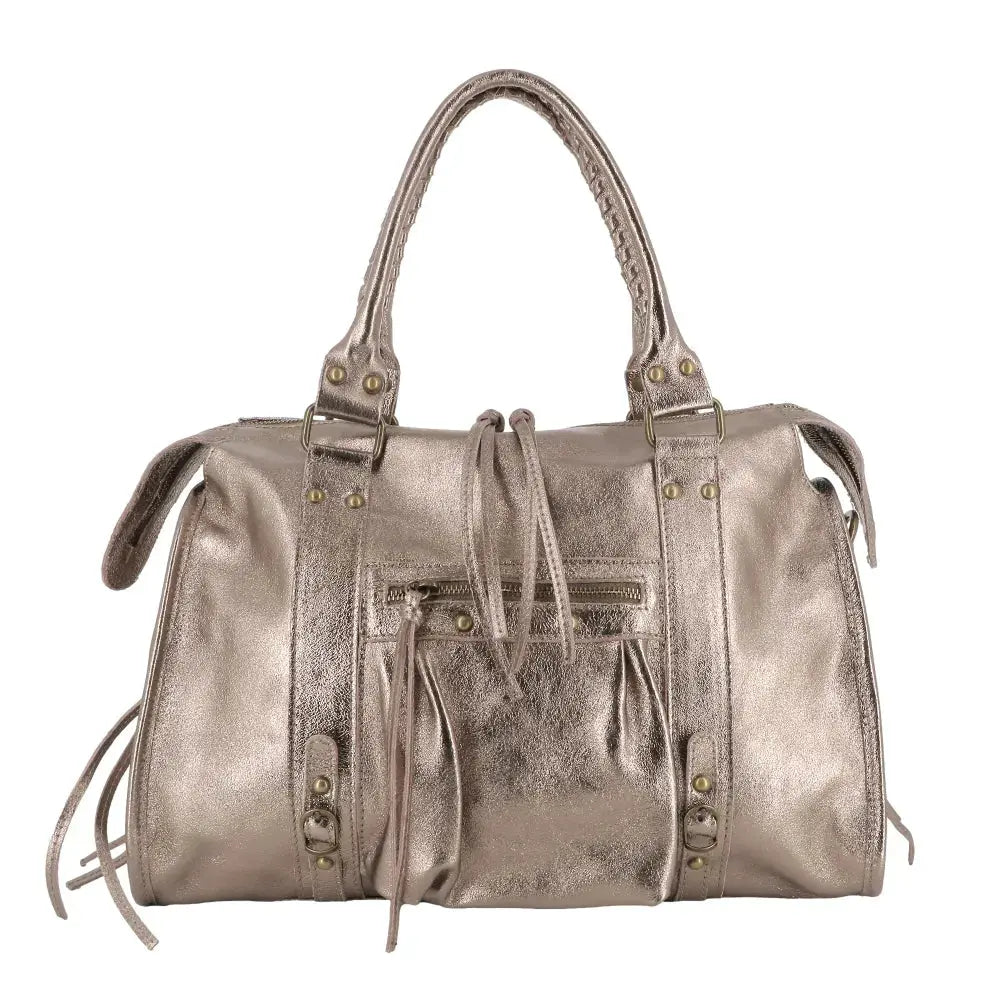 Grand sac cabas bowling cuir suédé femme Champagne main image