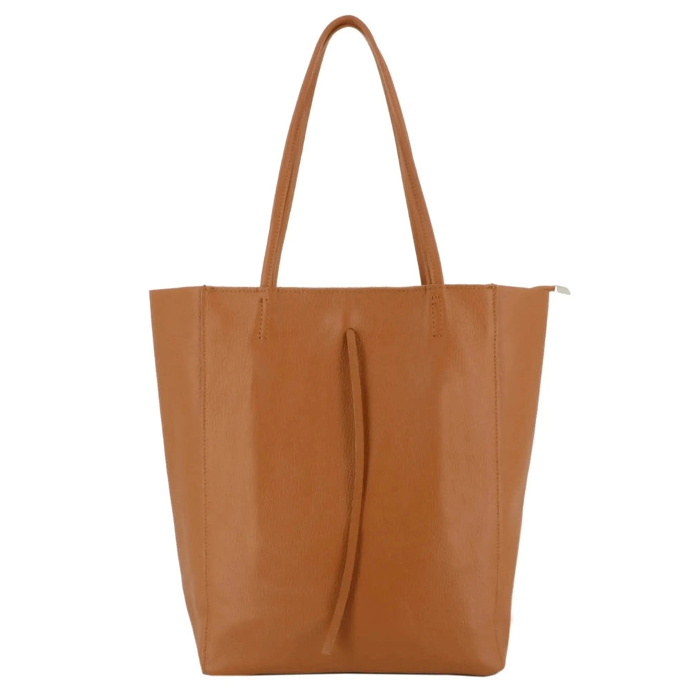Made in Italy Sac à main femme shopping en cuir camel