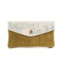 Porte-monnaie femme irisé suède moutarde Made in Italy