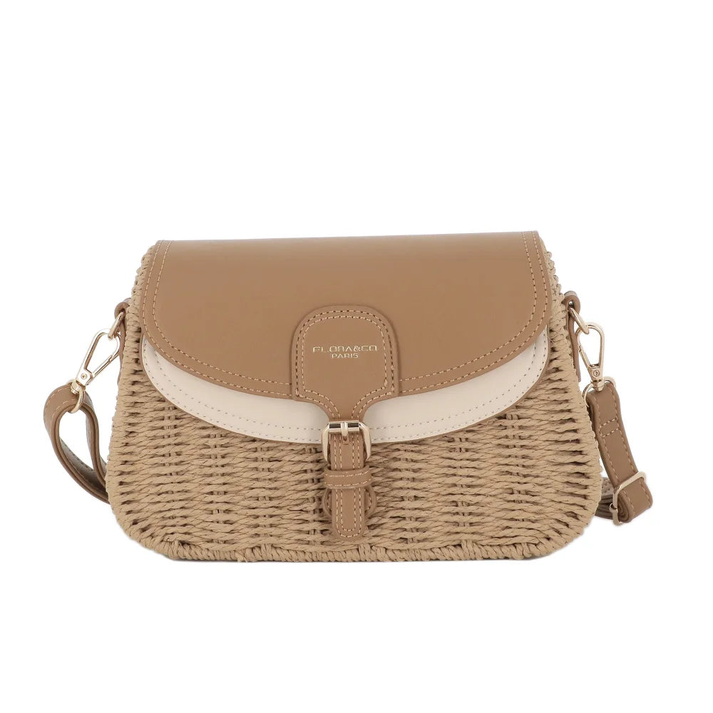 Sac banoulière paille à rabat Camel Flora & co