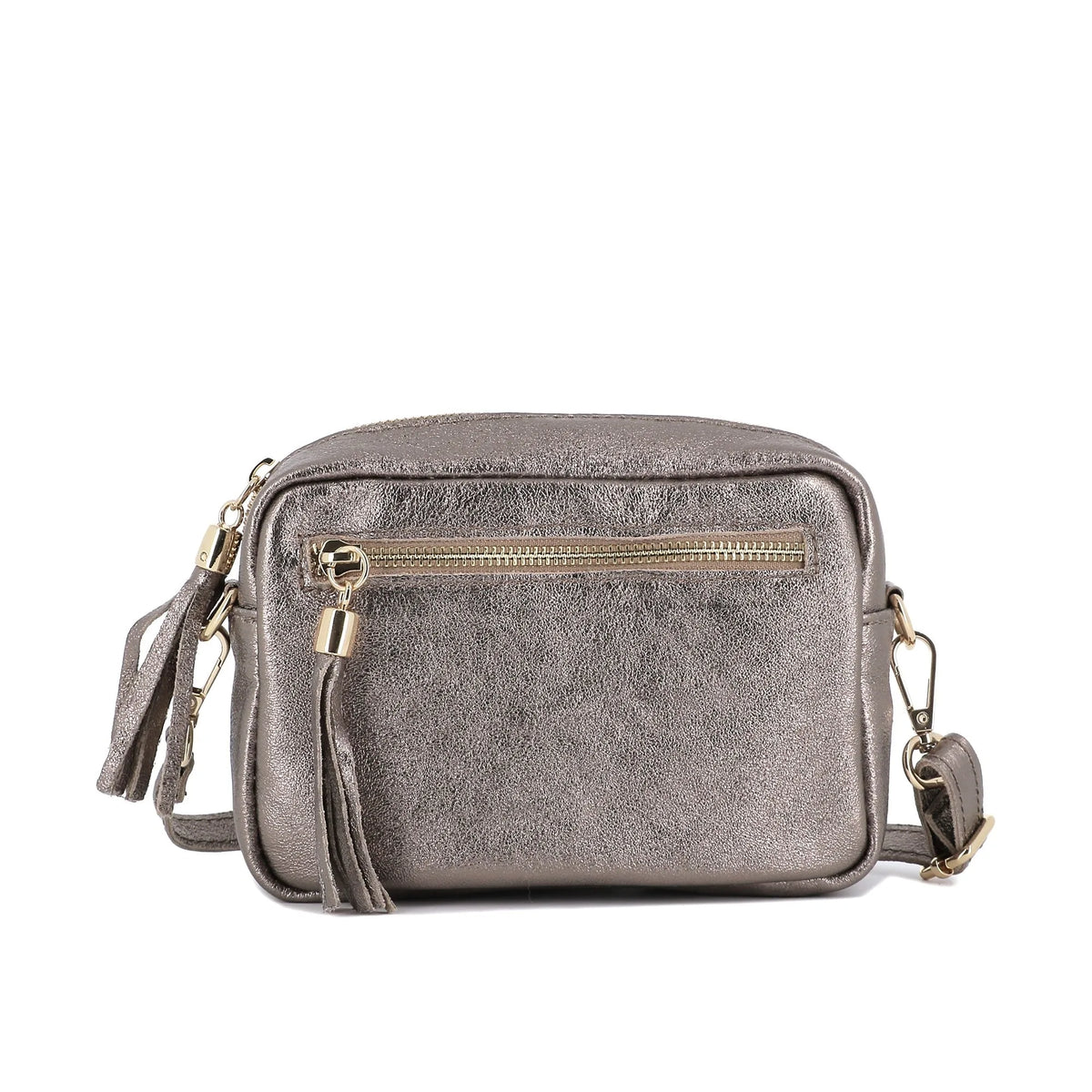 Sac bandoulière femme cuir irisé taupe élégant style tendance