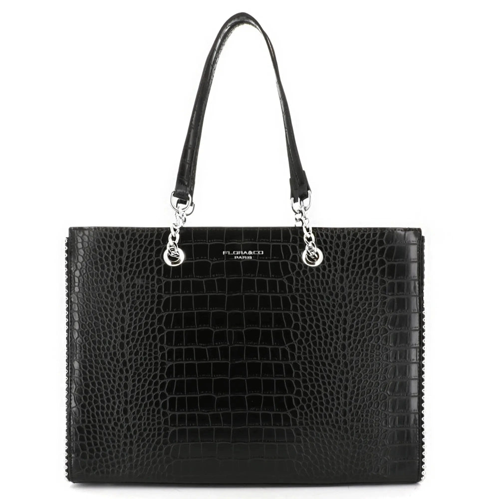 Flora & co Sac cours fille a4 chaîne perles croco noir