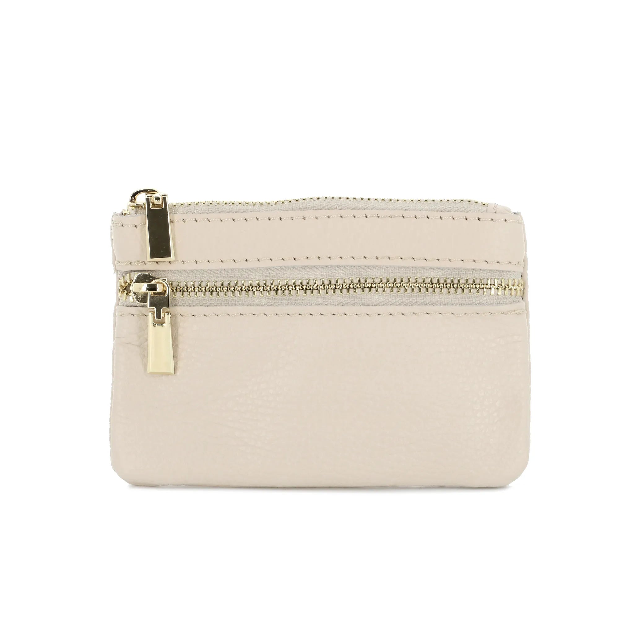 Porte-Monnaie pochette cuir grainé femme Beige main image