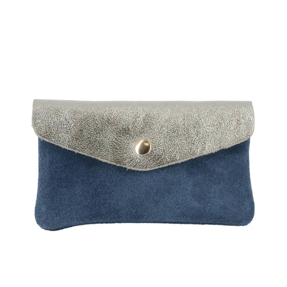 Porte-monnaie cartes femme irisé suède bleu