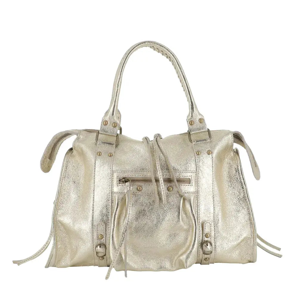 Grand sac cabas bowling cuir suédé femme Doré main image