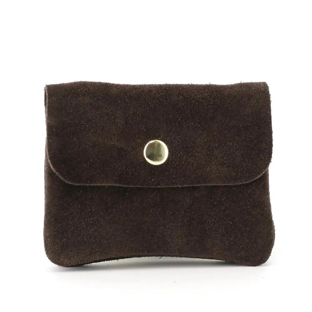 Petit porte-monnaie cartes cuir suède Chocolat main image