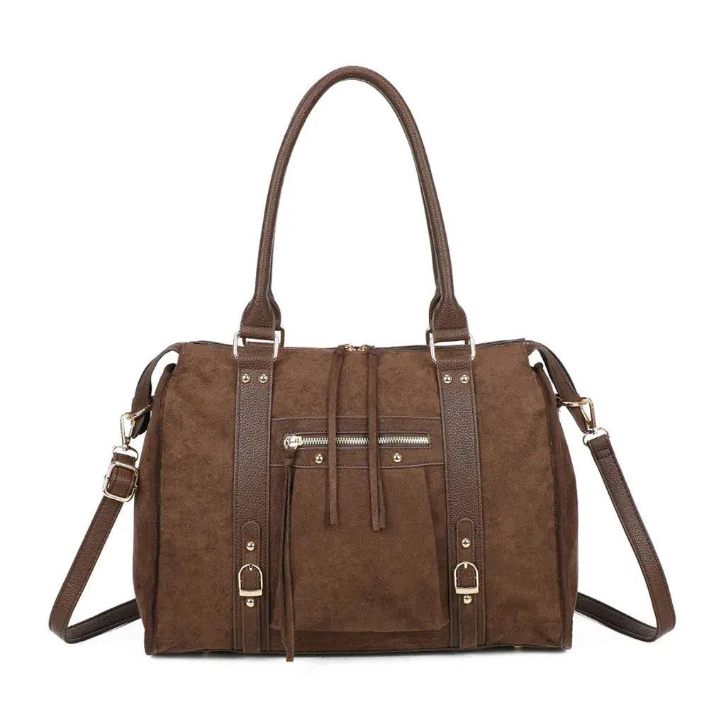 Grand sac bowling similicuir suédine femme Chocolat main image