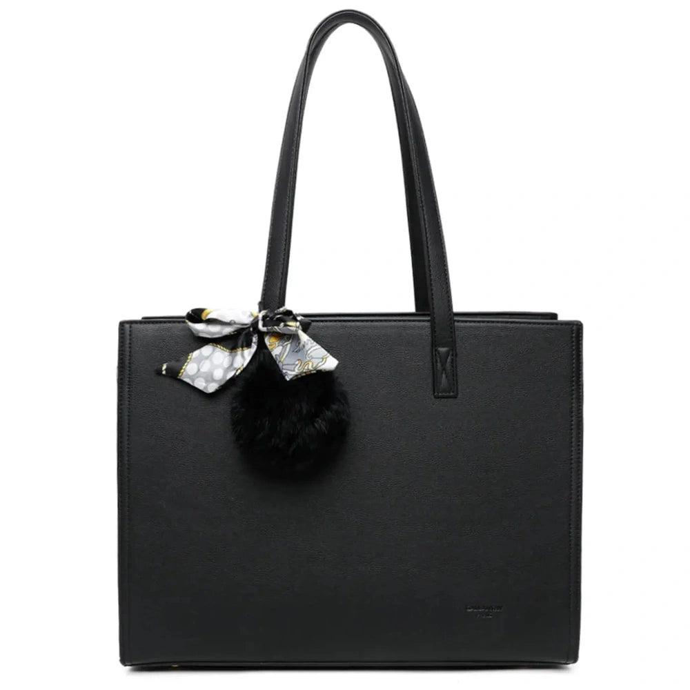Gallantry Sac cabas femme pompon fourrure a4 noir