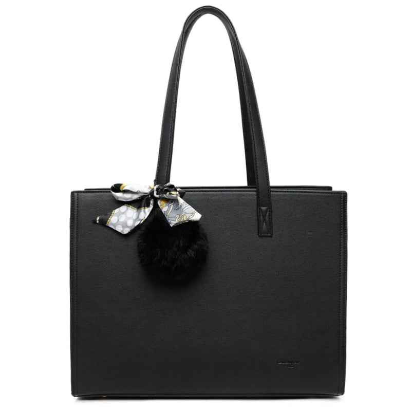 Gallantry Sac cabas femme pompon fourrure a4 noir