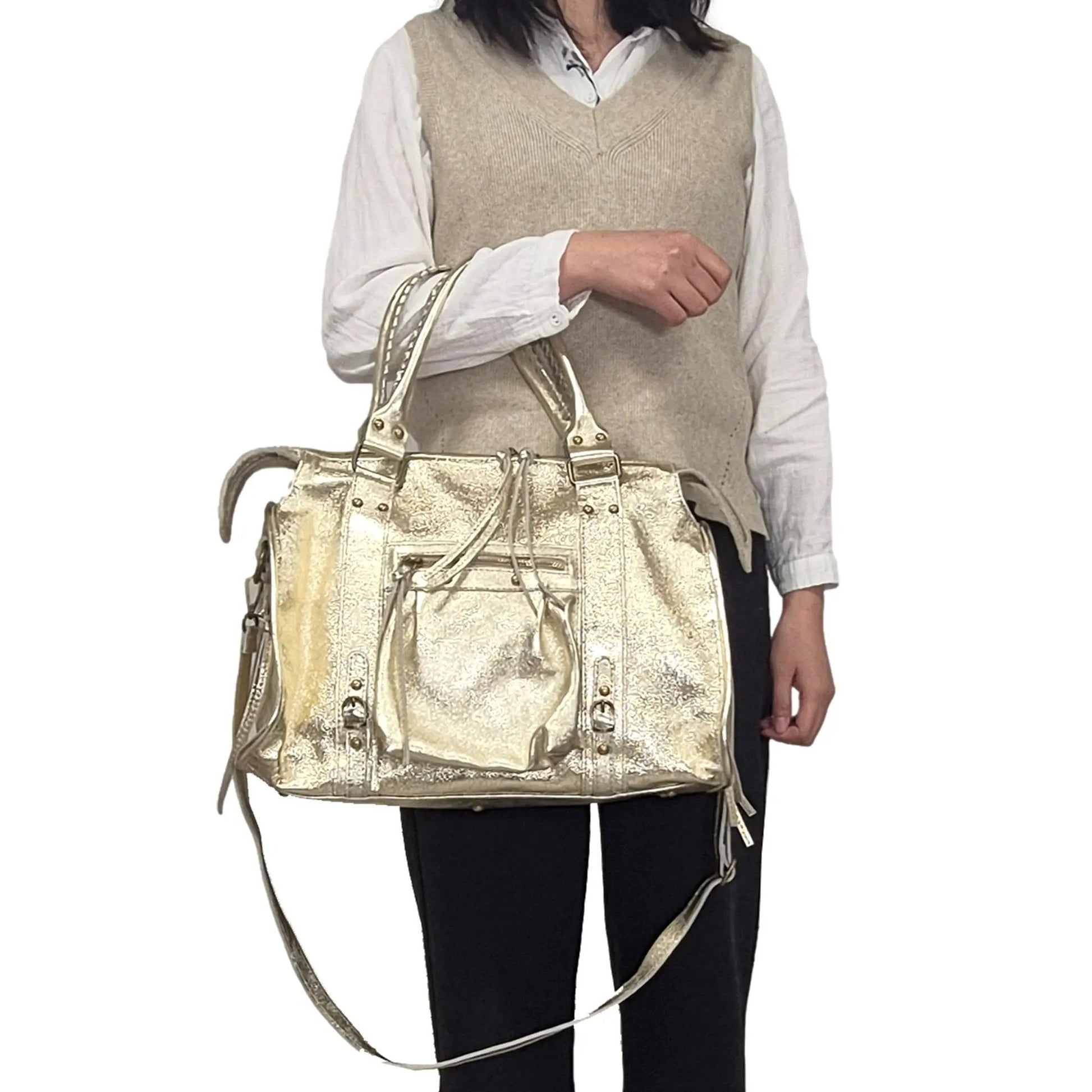 Sac à main bowling cuir irisé doré