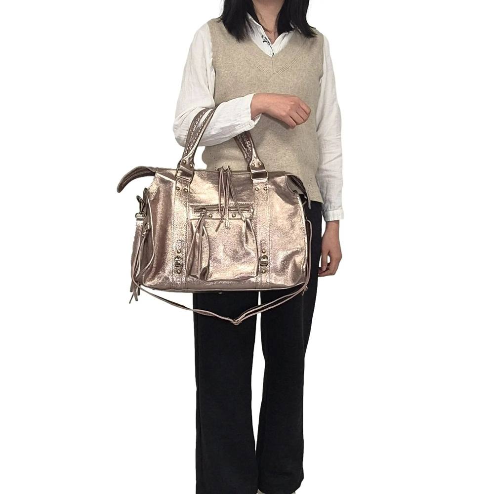 Sac à main bowling cuir irisé champagne