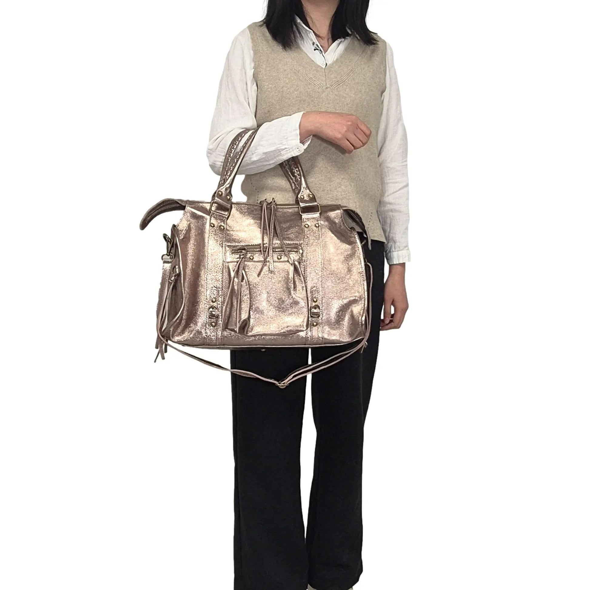 Sac à main bowling cuir irisé champagne