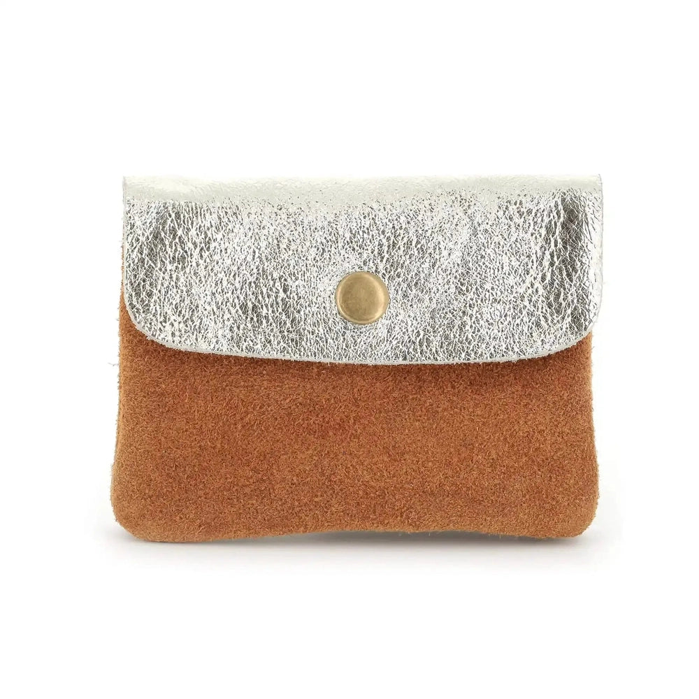 Made in Italy Porte-monnaie cartes cuir suède irisé 043 camel