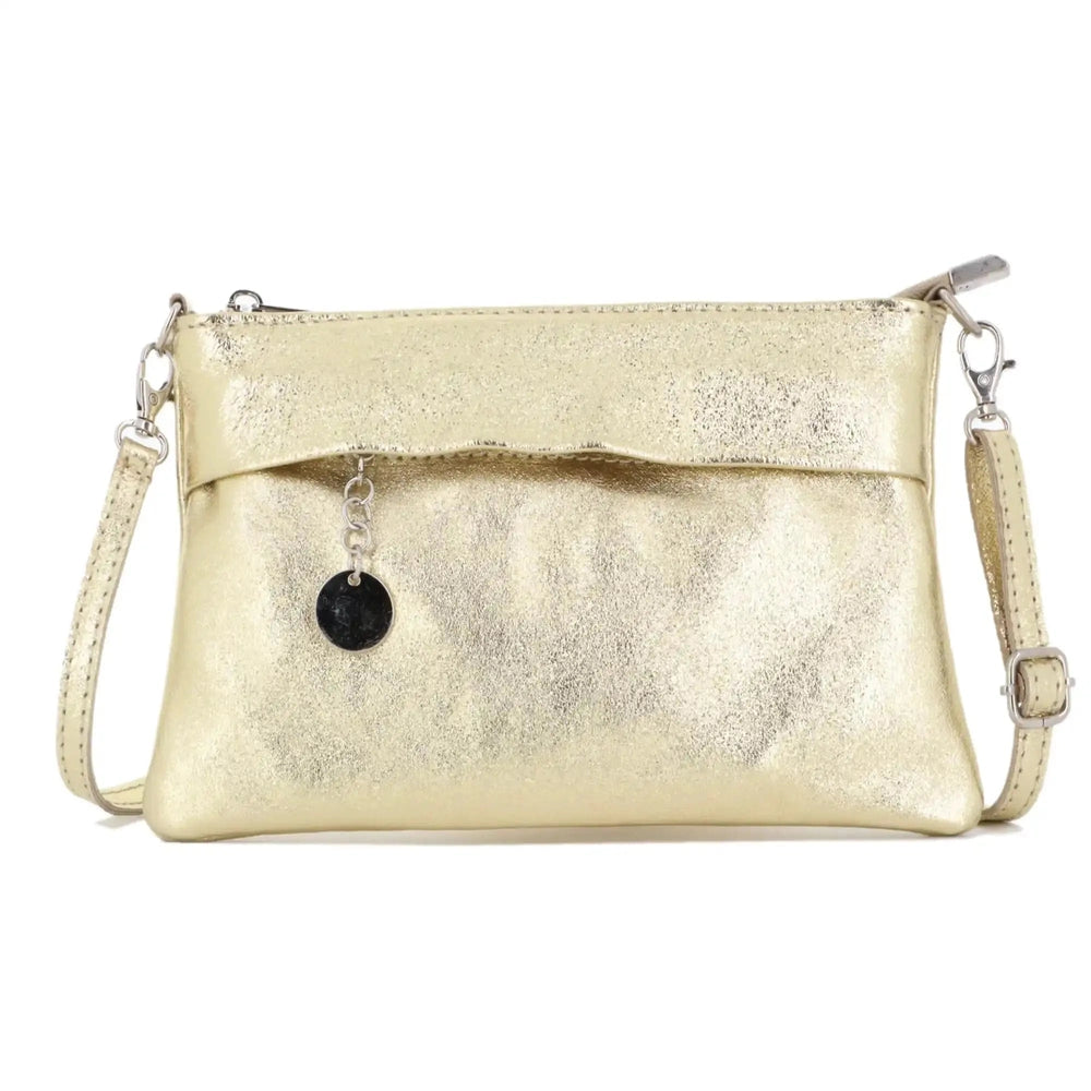 Made in Italy Pochette bandoulière cuir irisé lanière Doré