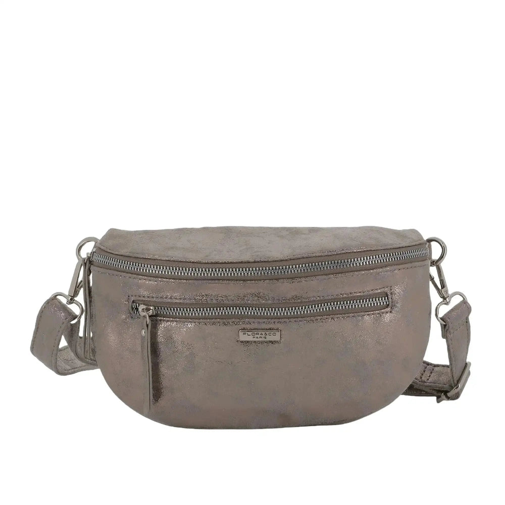 Flora & co Sac banane bandoulière suédine taupe métal