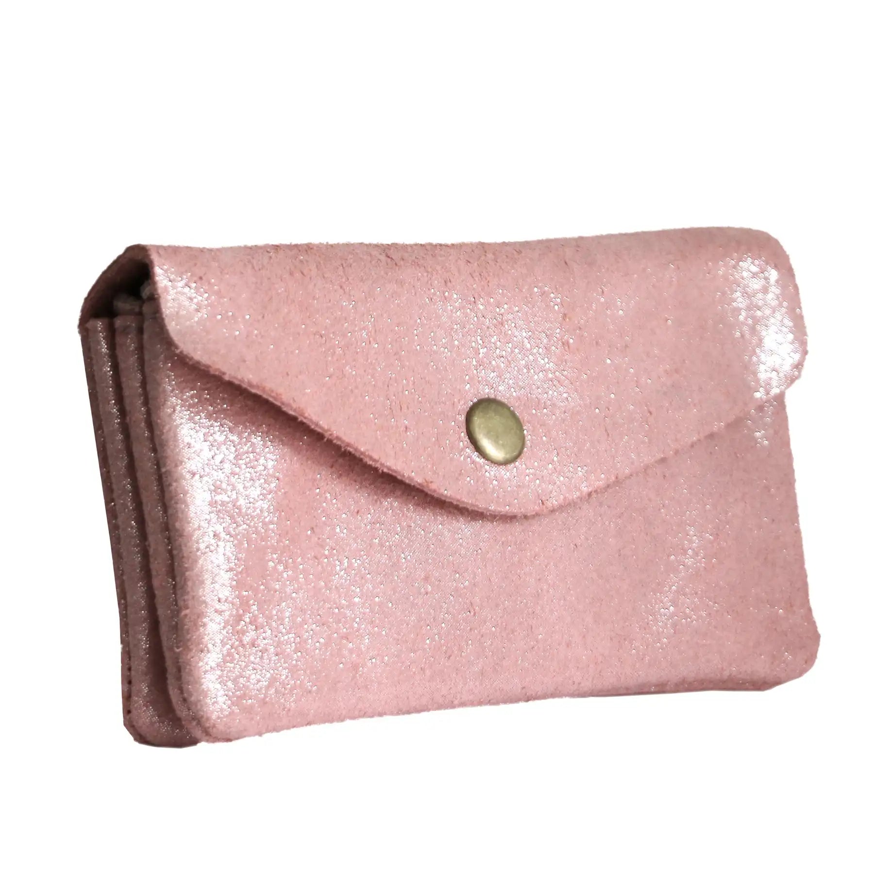 Women's iridescent suede leather purse in pink