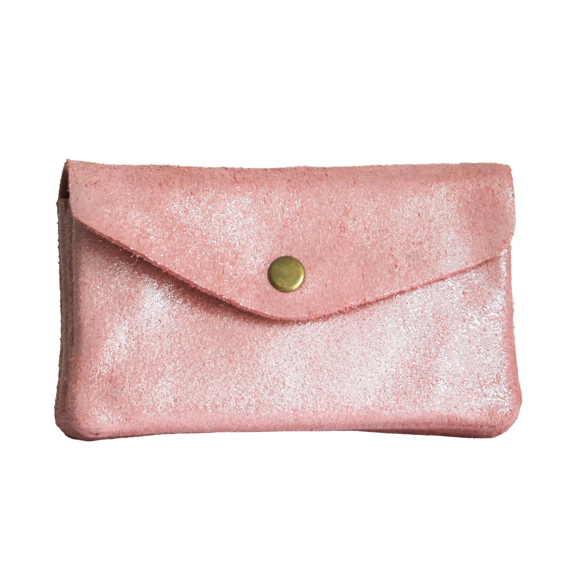 Women's iridescent suede leather purse in pink