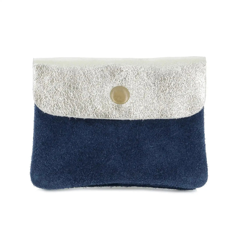 Made in Italy Porte-monnaie cartes cuir suède irisé 043 bleu marine