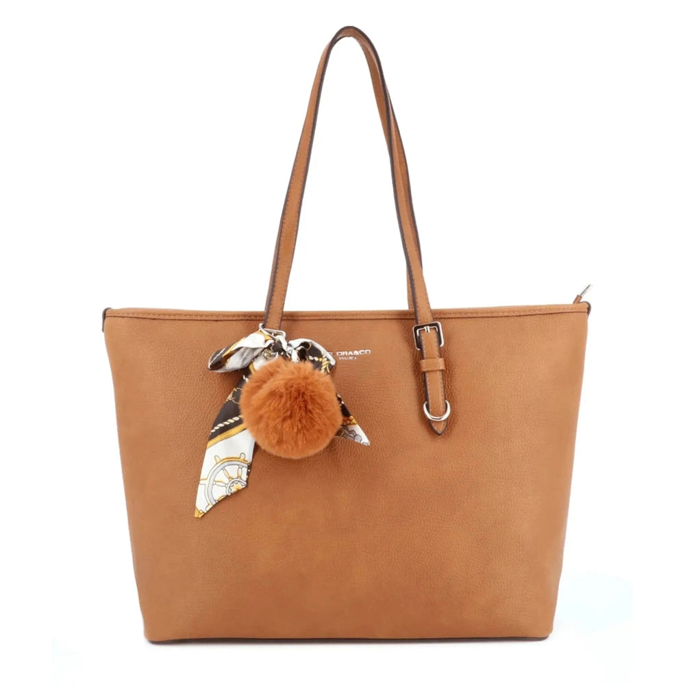 Sac à main de cours pompon foulard camel Flora & co