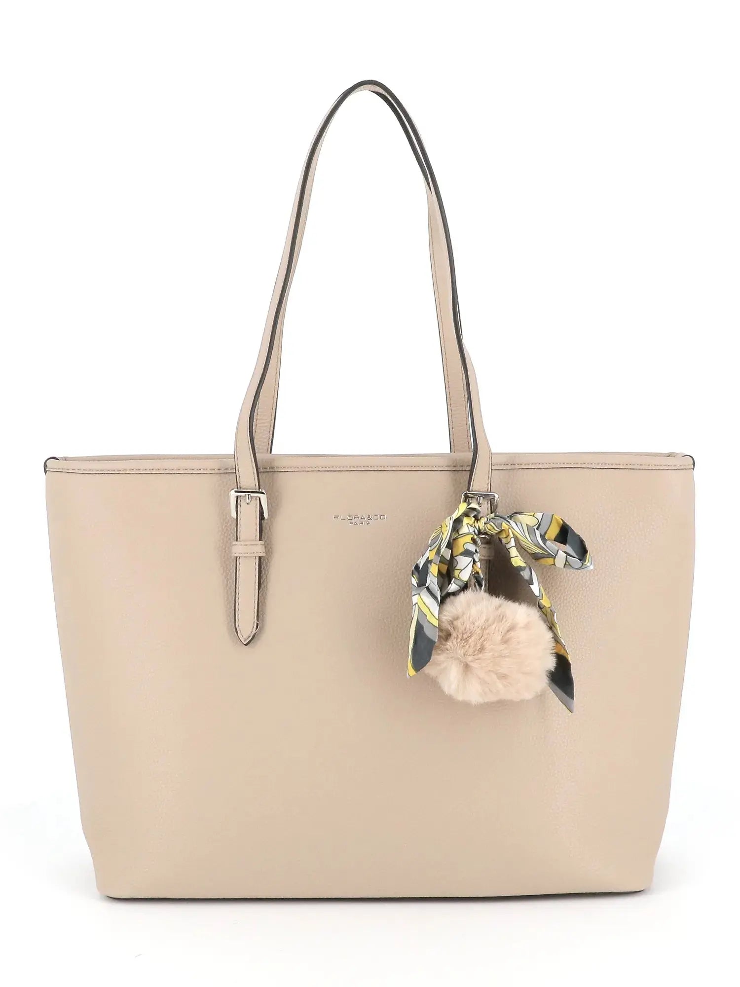 Flora & co Sac cabas femme pompon foulard léger beige