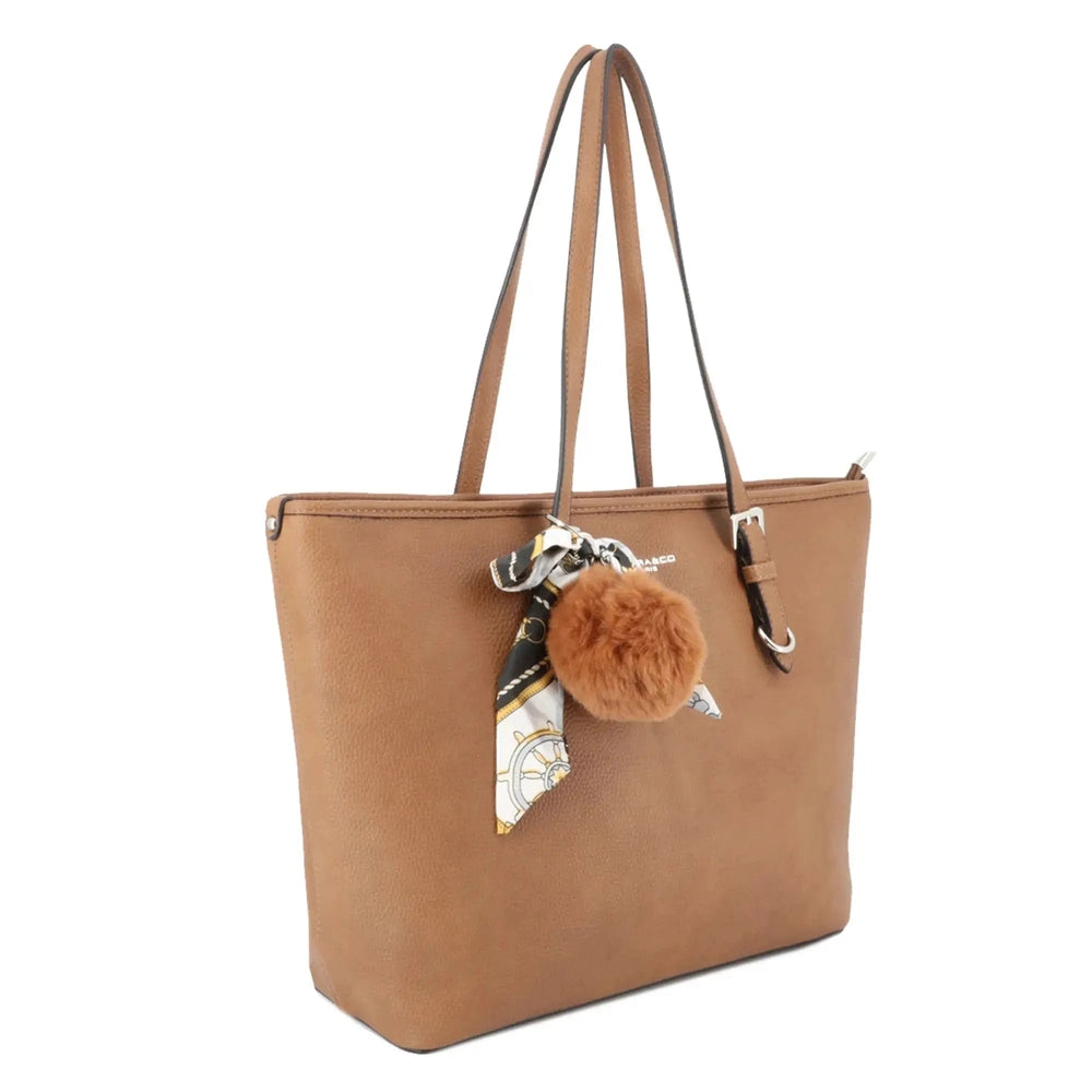 Sac à main de cours pompon foulard camel Flora & co