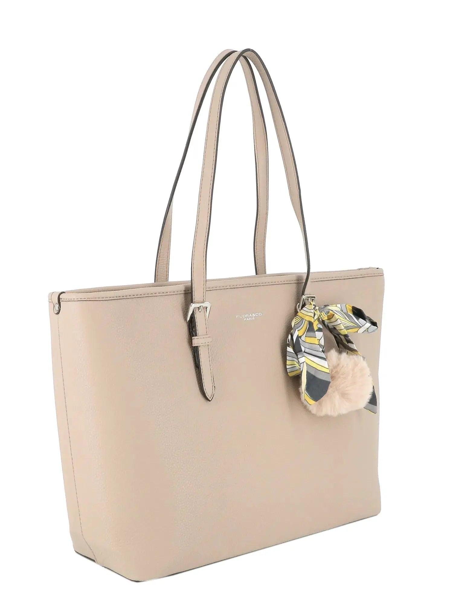 Flora & co Sac cabas femme pompon foulard léger beige
