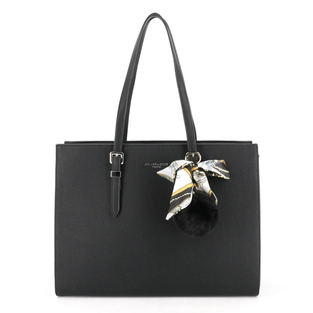 Sac cabas a4 pompon foulard noir -Flora & co