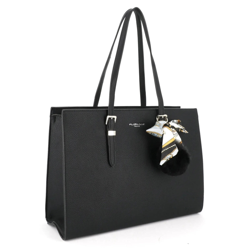 Sac cabas a4 pompon foulard noir -Flora & co