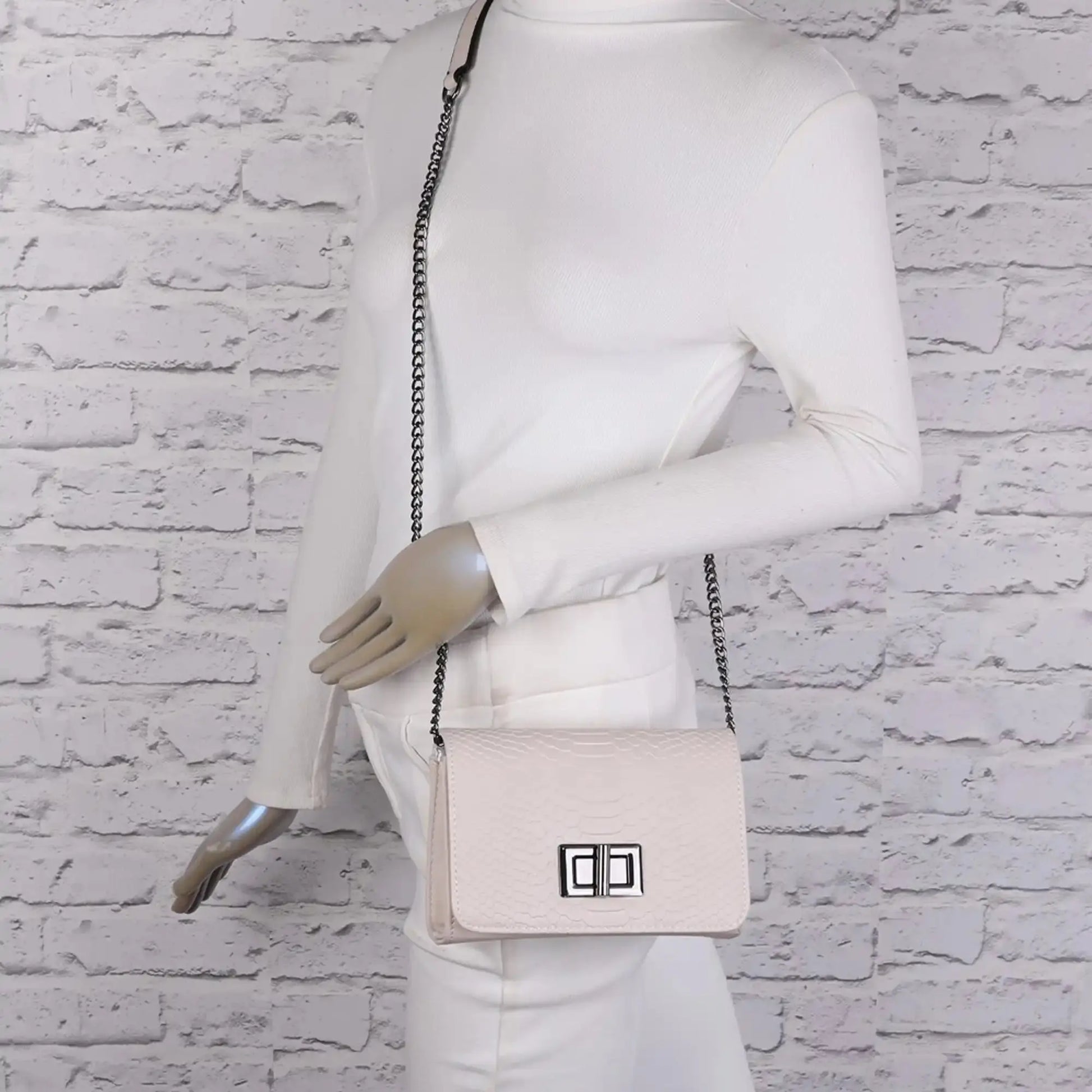 Gallantry Sac bandoulière femme chaîne python beige