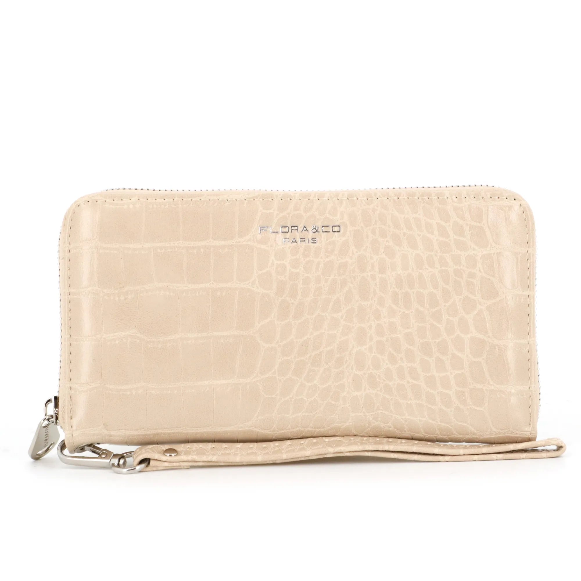 Flora & co - Portefeuille femme brillant pu cuir croco beige