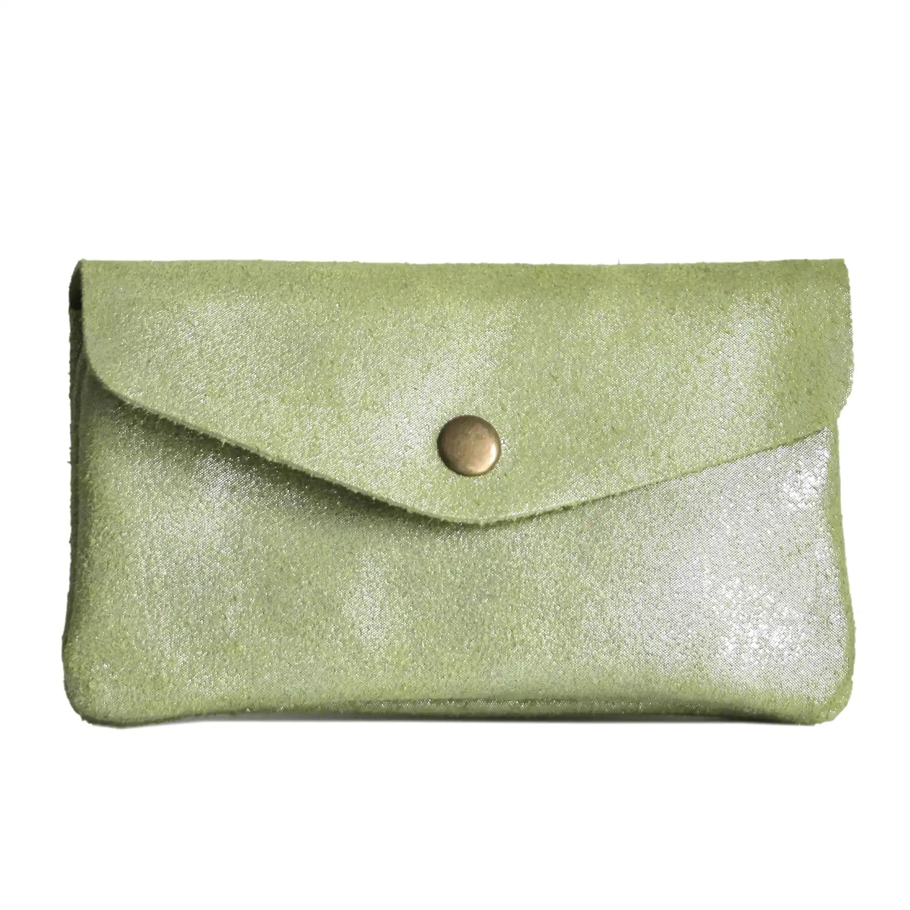 Women's green iridescent suede leather wallet