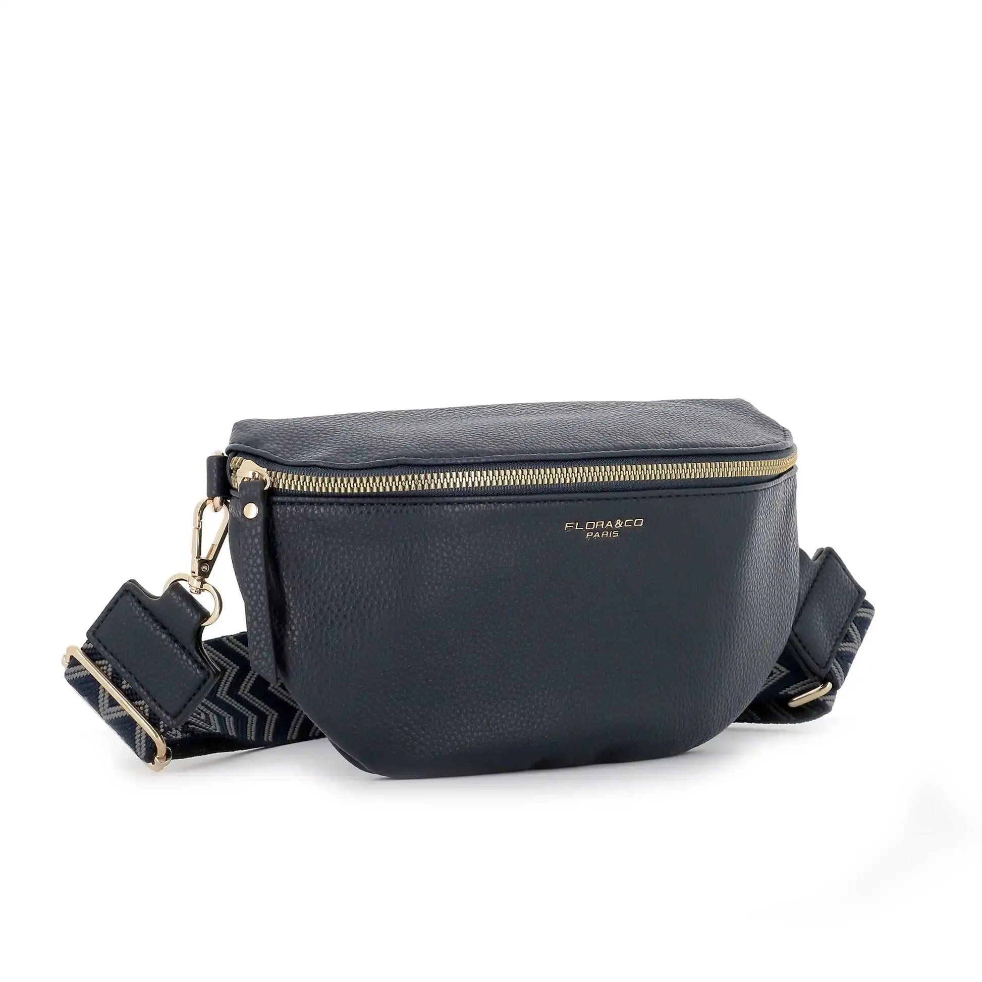 Flora & co Sac banane femme brodée pu cuir grainé bleu