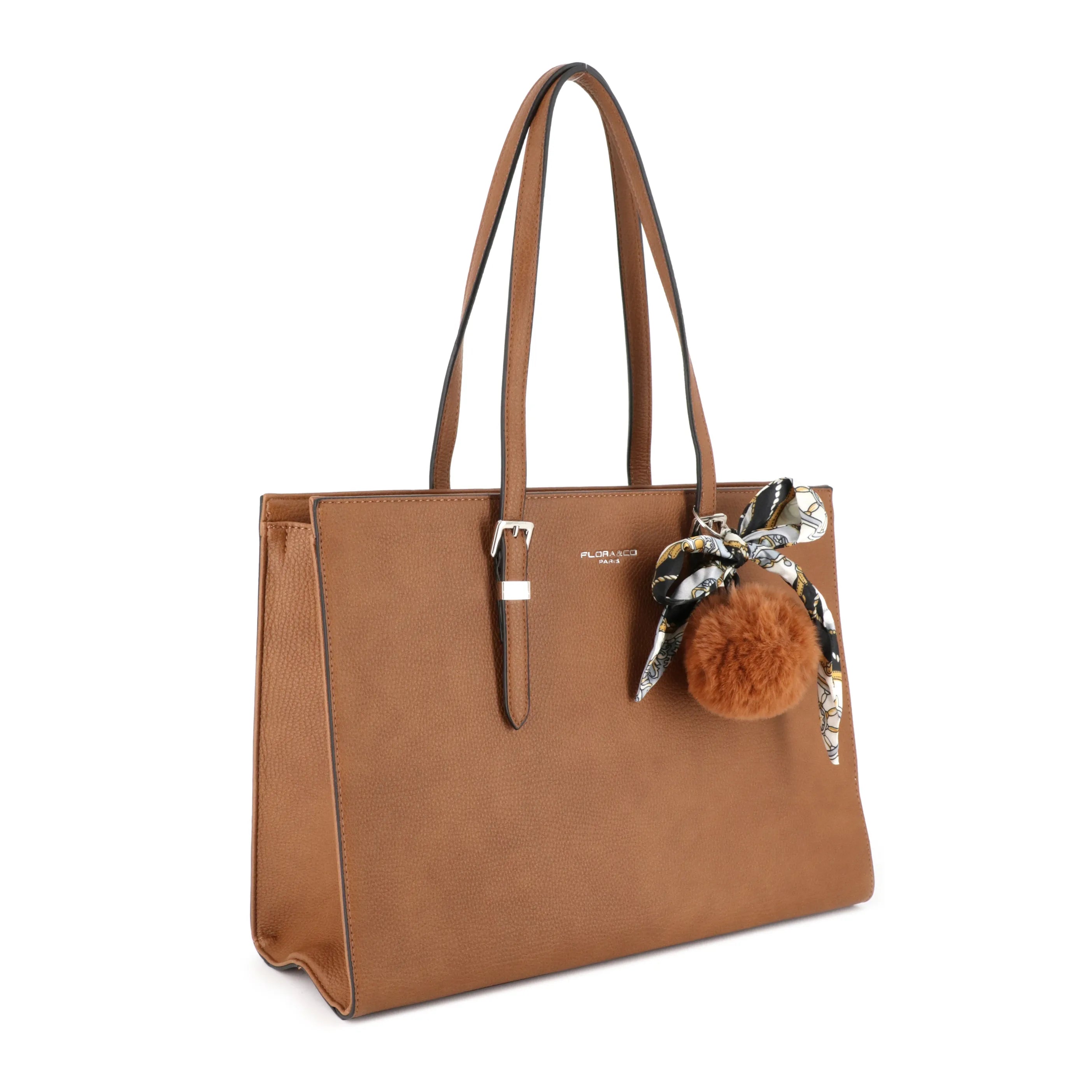 Sac cabas a4 pompon foulard camel