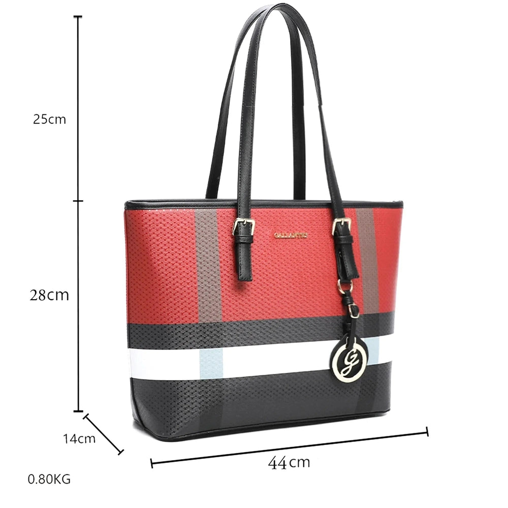 Gallantry Grand sac cabas femme rayure pendentif rouge