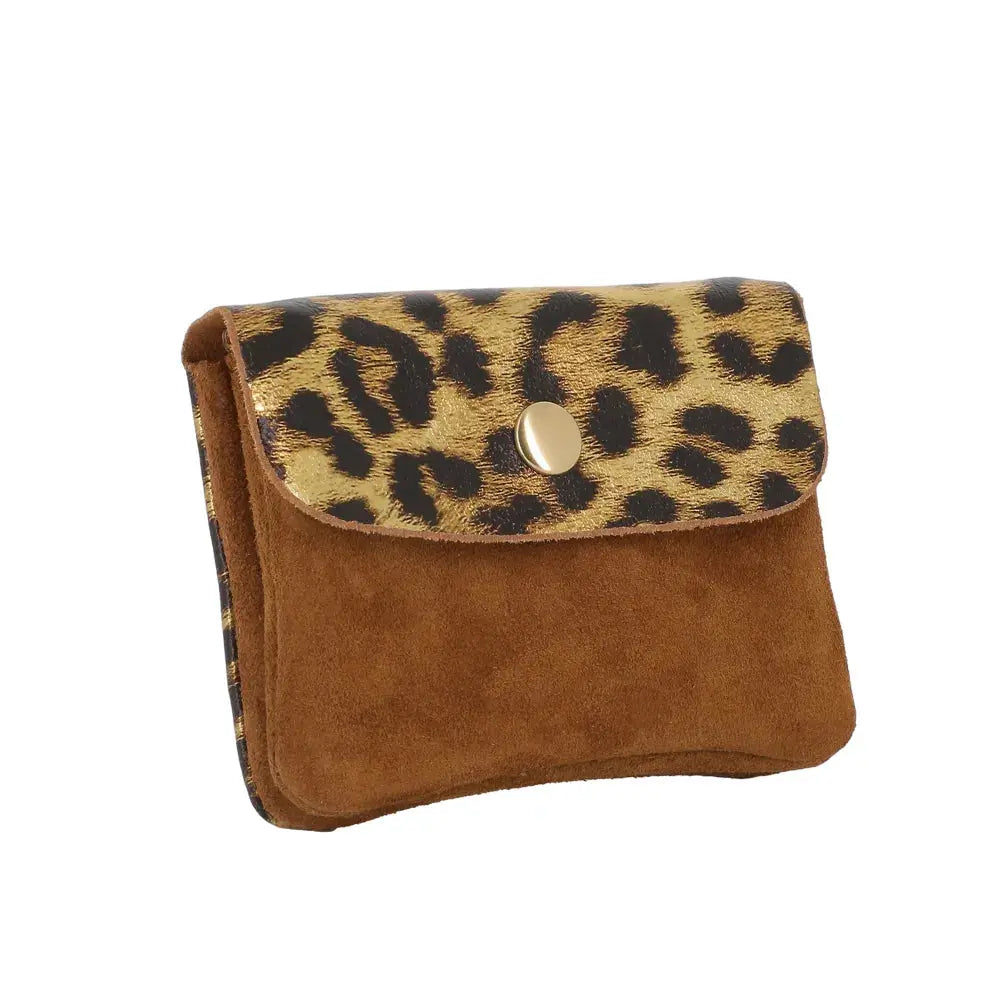 Porte-monnaie femme suédé irisé léopard Marron