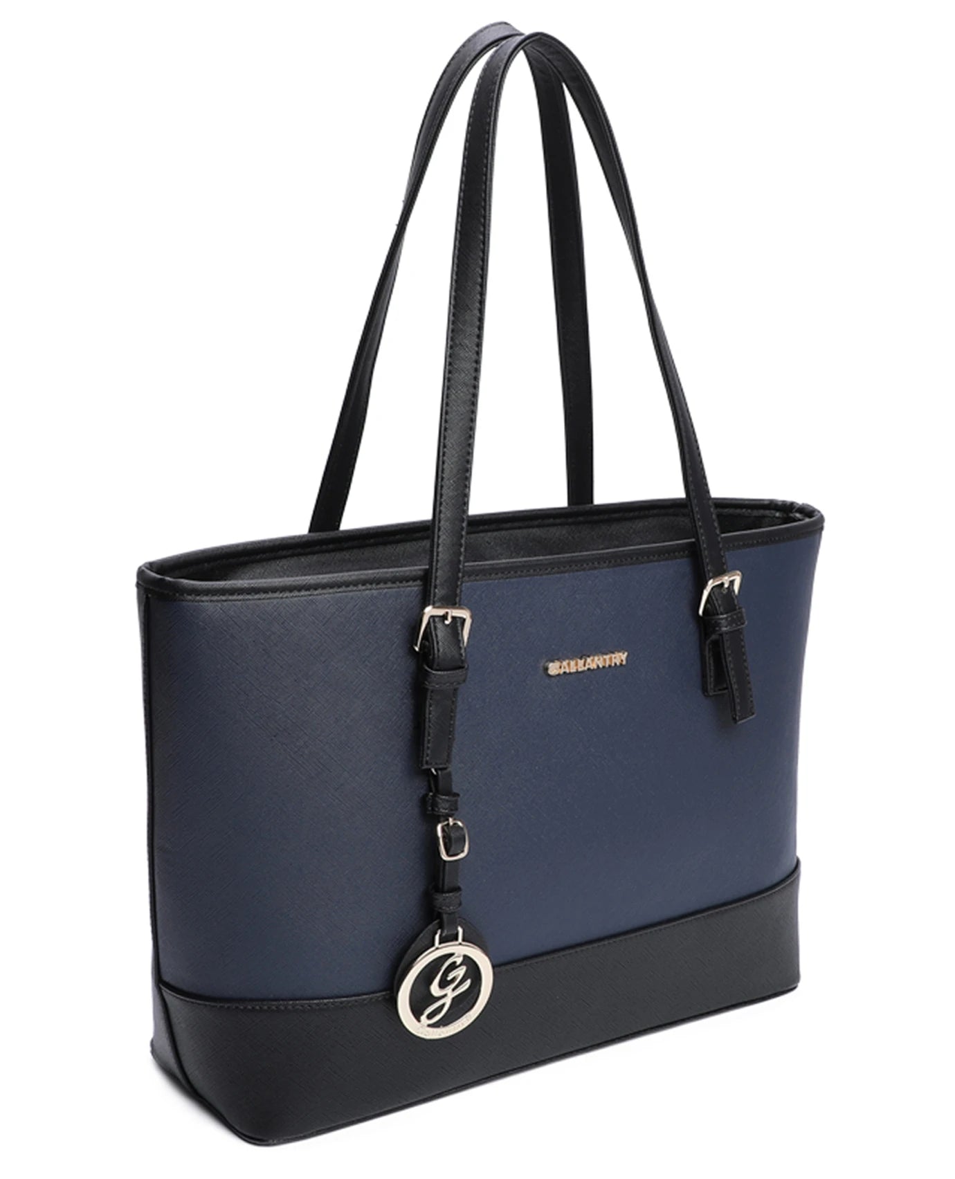 Sac cabas femme bicolore saffiano bleu