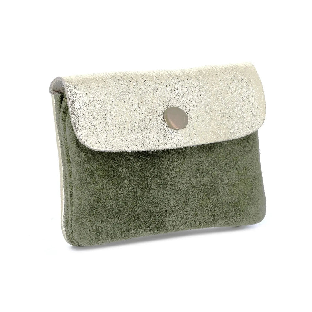 Porte-monnaie cartes cuir suède irisé 043 kaki Made in Italy