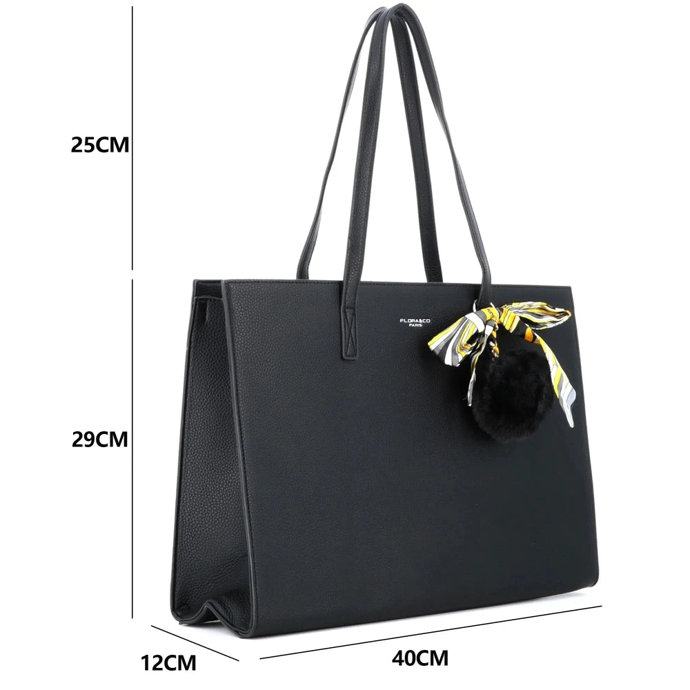 Flora & co Sac cabas femme a4 pompon foulard noir